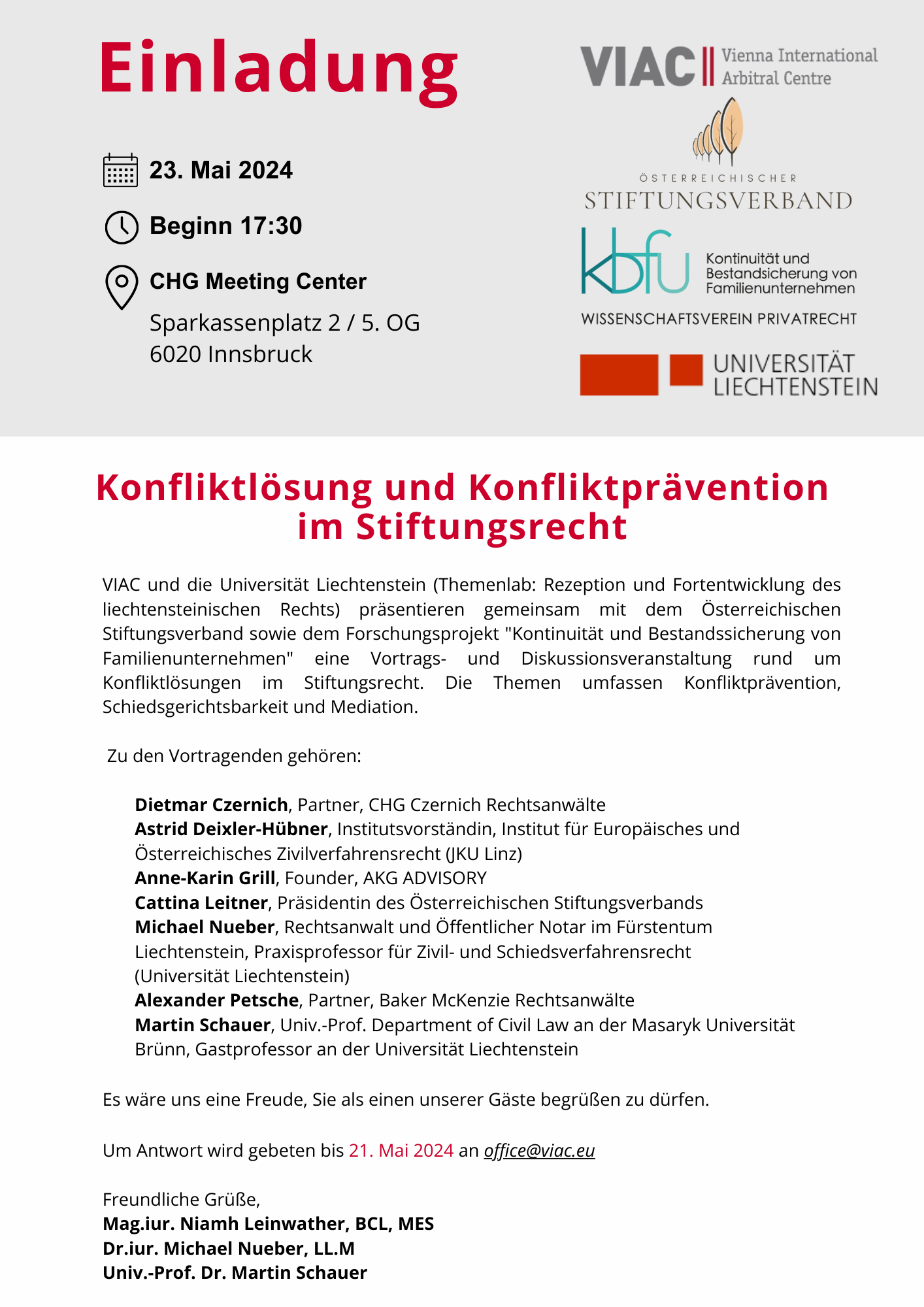 Vortragsreihe Stiftungsrecht Innsbruck 20240523